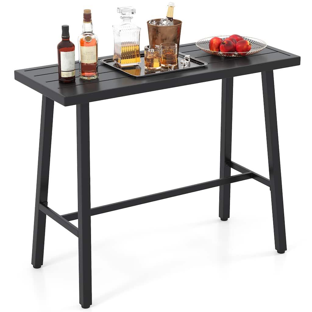 Gymax Metal Frame Rectangle Dining Table Accommodates 4-6 People w/