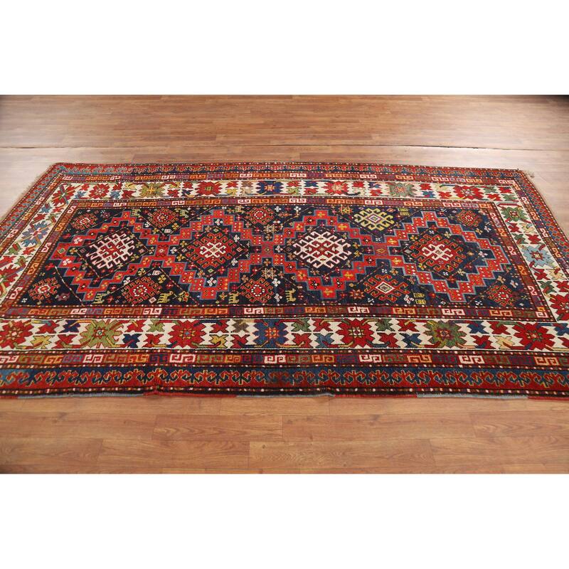 Vegetable Dye Kazak Oriental Antique Area Rug Handmade Wool Carpet - 4'10" x 9'2"