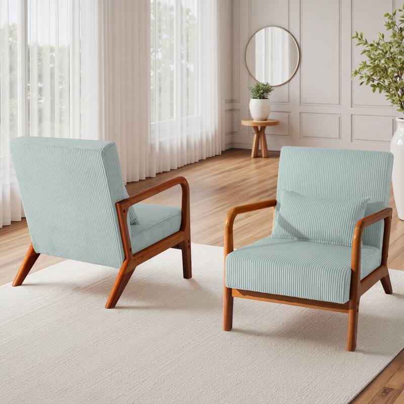 Uixe Mid Century Solid Wood Upholstered Corduroy Accent Chair