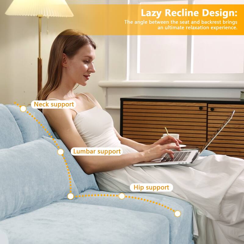 105.9" Chenille 3-Seater Sofa with 2 Ottomans & High-Resilience Sponge Base