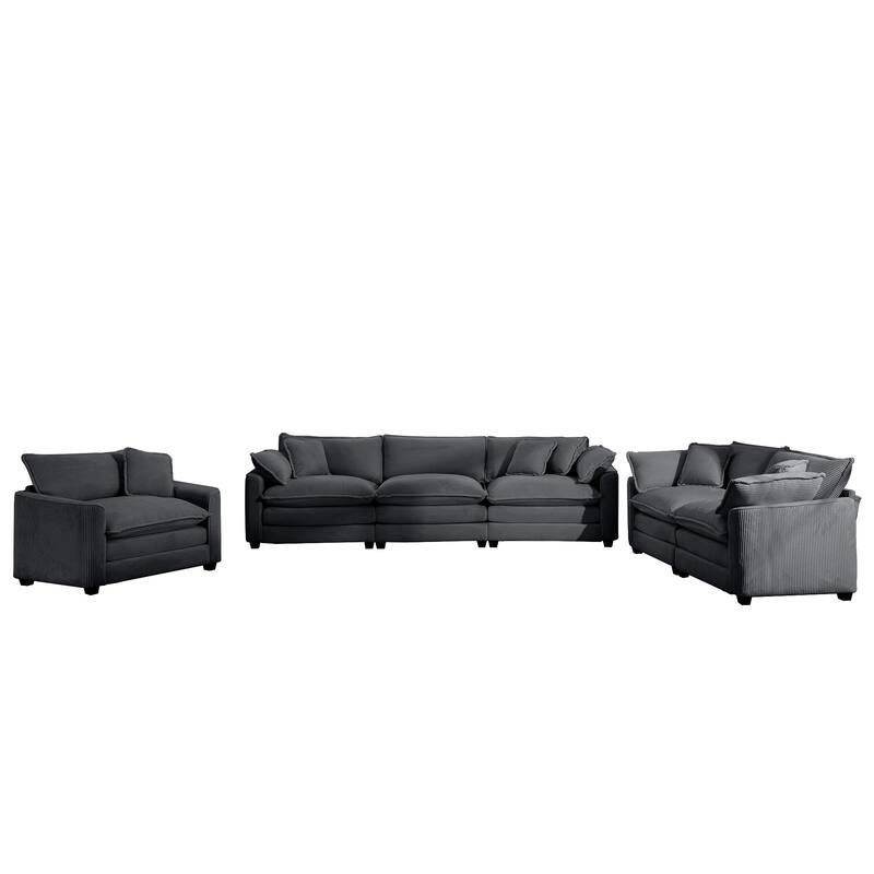 Oversized 3 - Piece Sofa Set with Corduroy 3-Seater Sofa and 2-Seater Loveseat & Single Deep Seat Sofa Chair for Livingroom - Grey