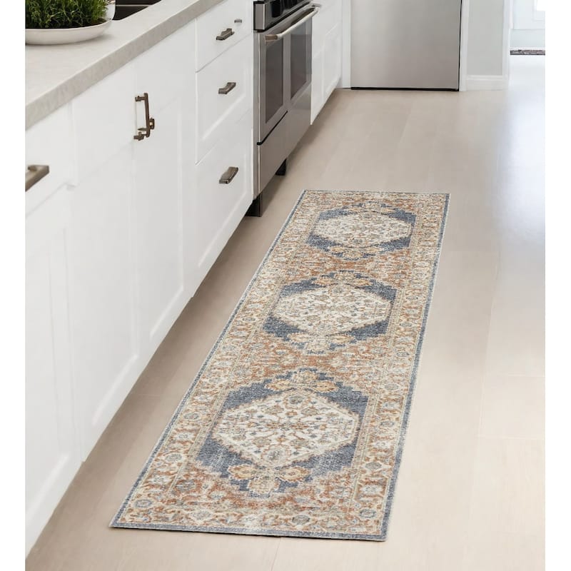 Sawes Power Loomed Distressed Area Rug By HomeRoots - 96' X '26' X '0.25 - 96' X '26' X '0.25 - Denim Blue - Runner