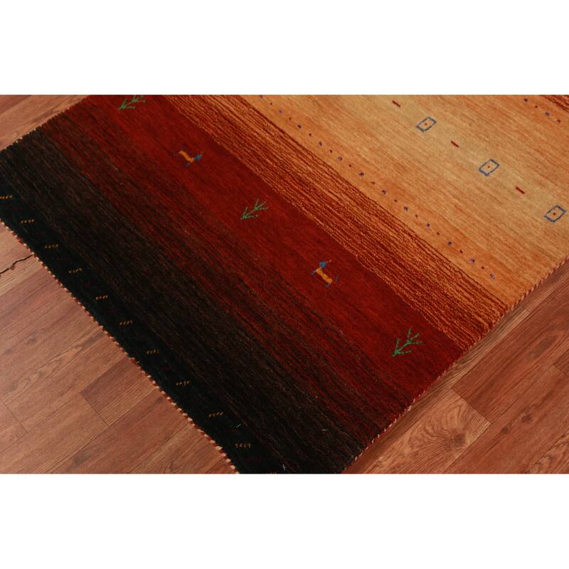 Hand Knotted Oriental 100% Wool Carpet Tribal Animal Pictorial Oranges & Rust Gabbeh Area Rug - 4' 10'' X 3' 0''