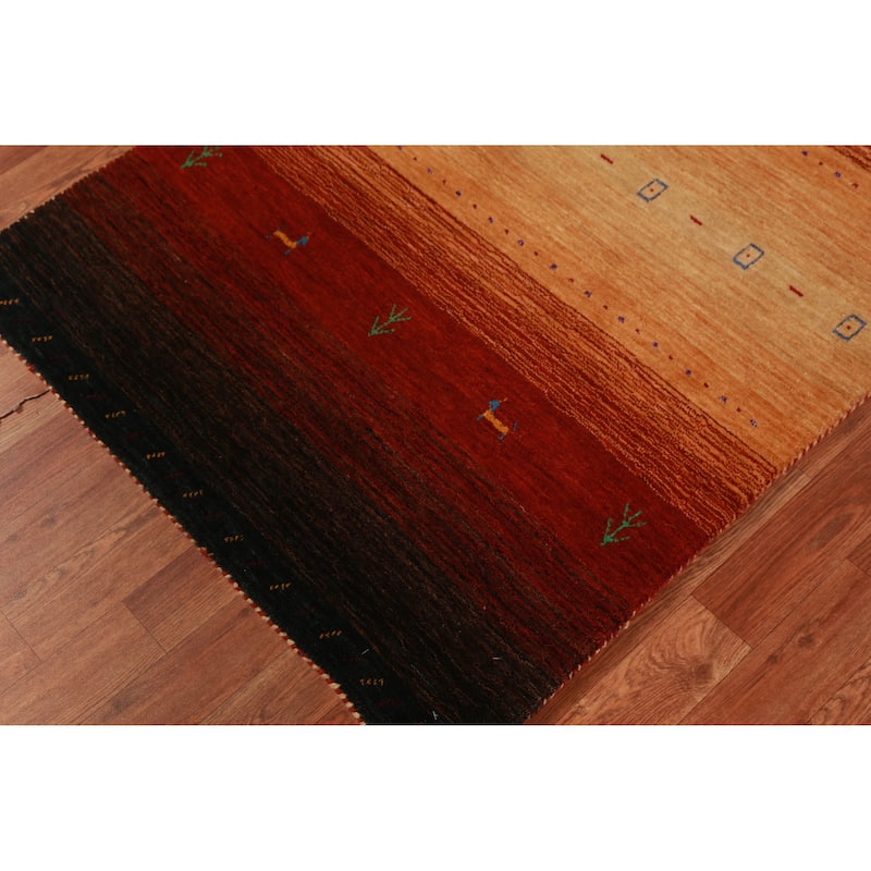 Striped Gabbeh Indian Rug Hand-Knotted Wool Carpet - 3'0" x 4'10"