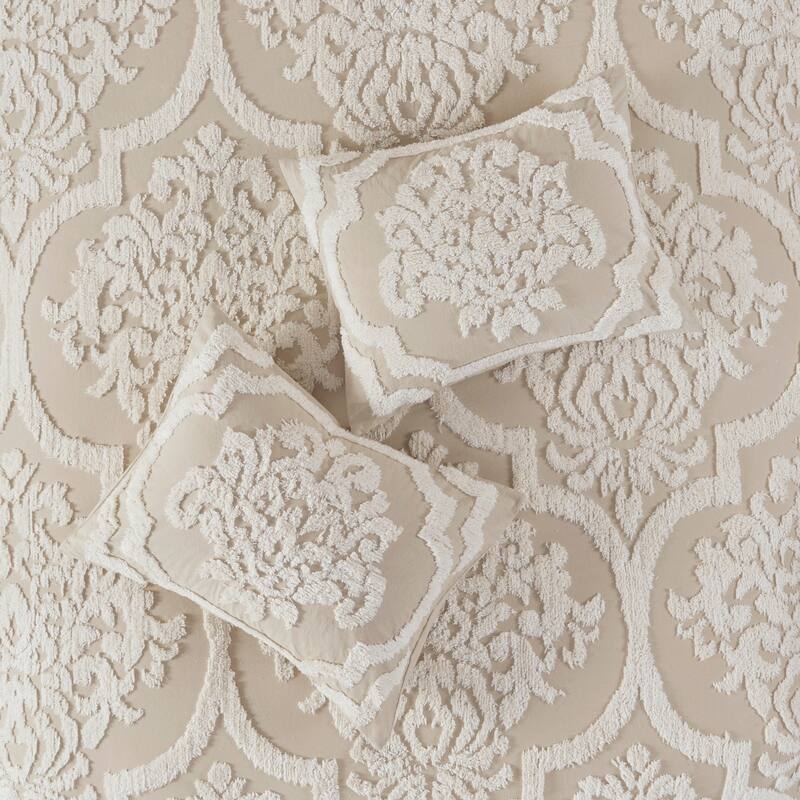 GDF Studio - Tufted Cotton Chenille Damask 3-Piece Comforter Set