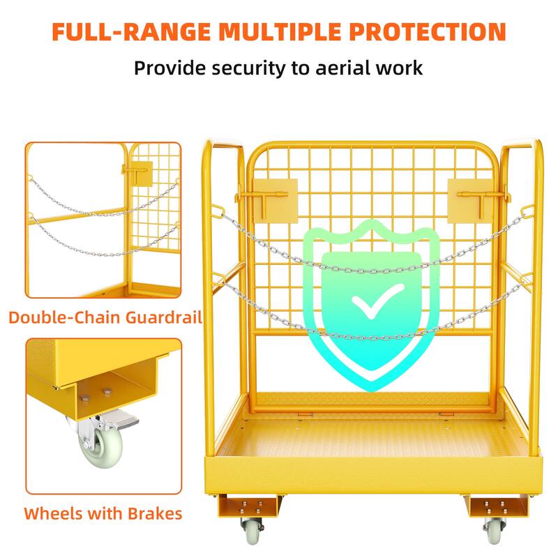 Forklift Safety Cage, 36"x36" Forklift Man Basket Foldable Forklift Work Platform with Double Chain Guardrail for Aerial Work