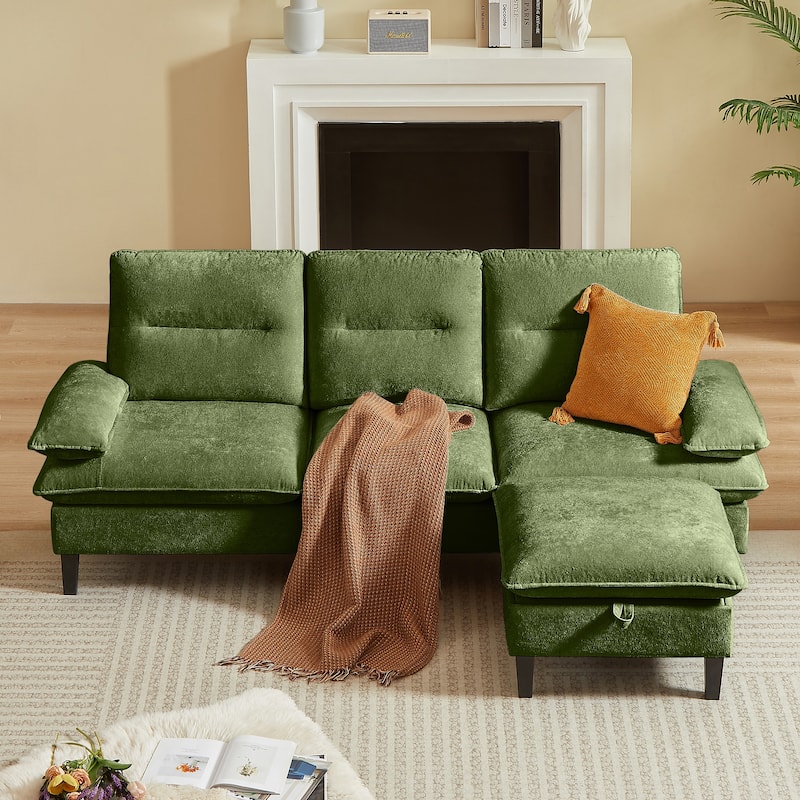 86.22" Chenille L Shaped Sofa With Ottoman