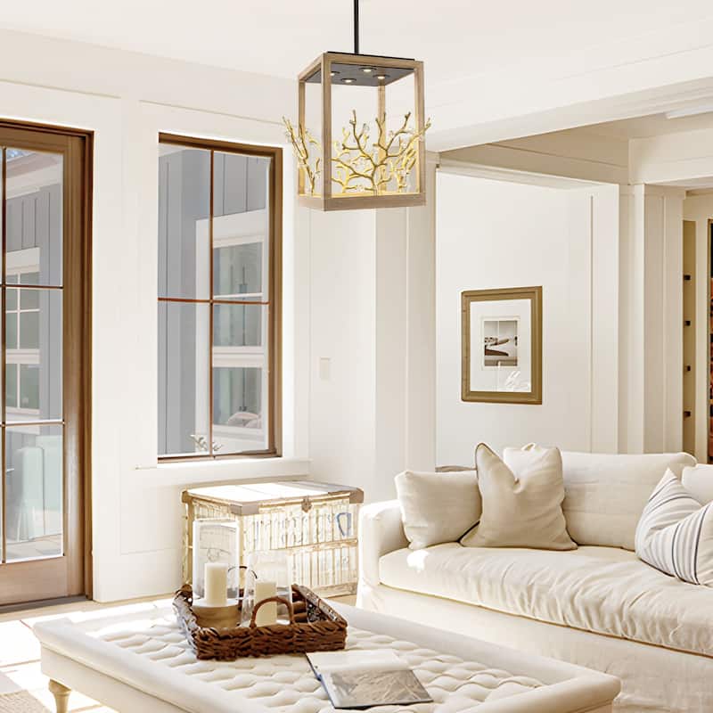 Farmhouse Gold 4-Light LED Crystal Adjustable Lantern Pendant Light