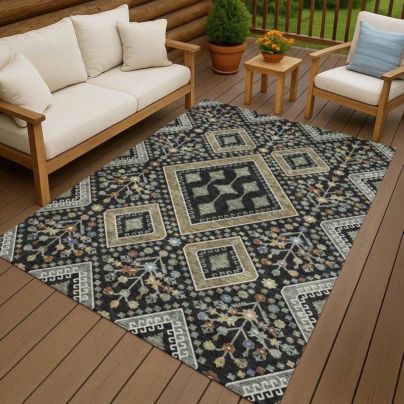 Machine Washable Indoor/ Outdoor Boho Milli Chantille Rug - Black - 3' x 5'