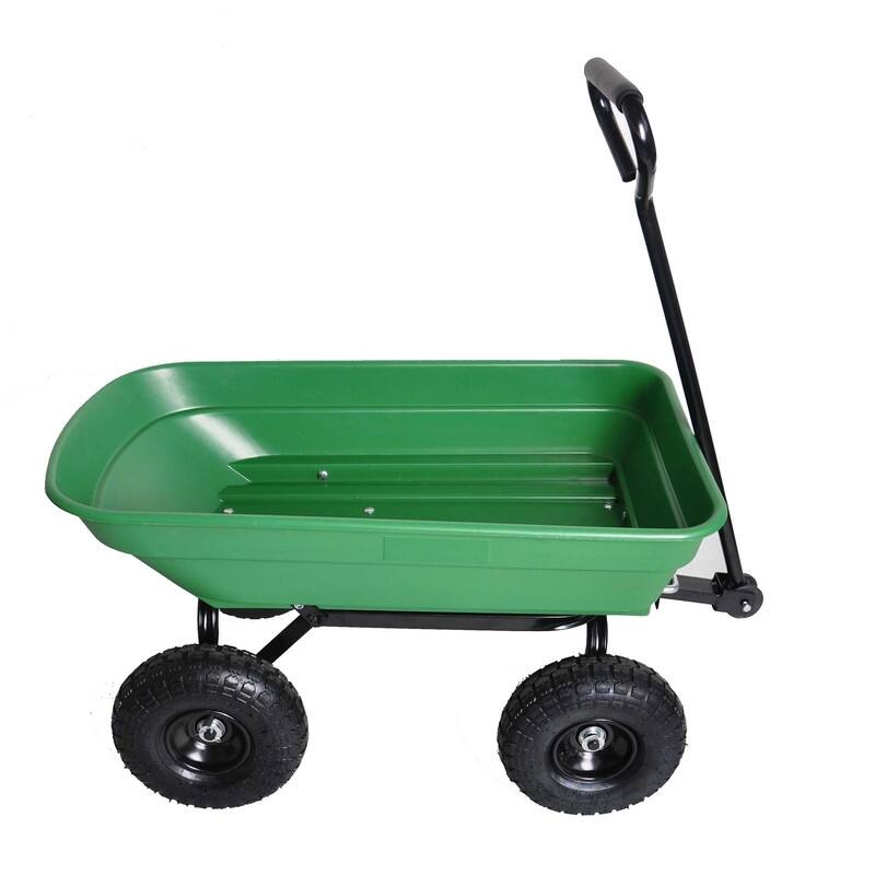 Green Folding Wagon Poly Garden Dump Cart, 300-Pound Capacity