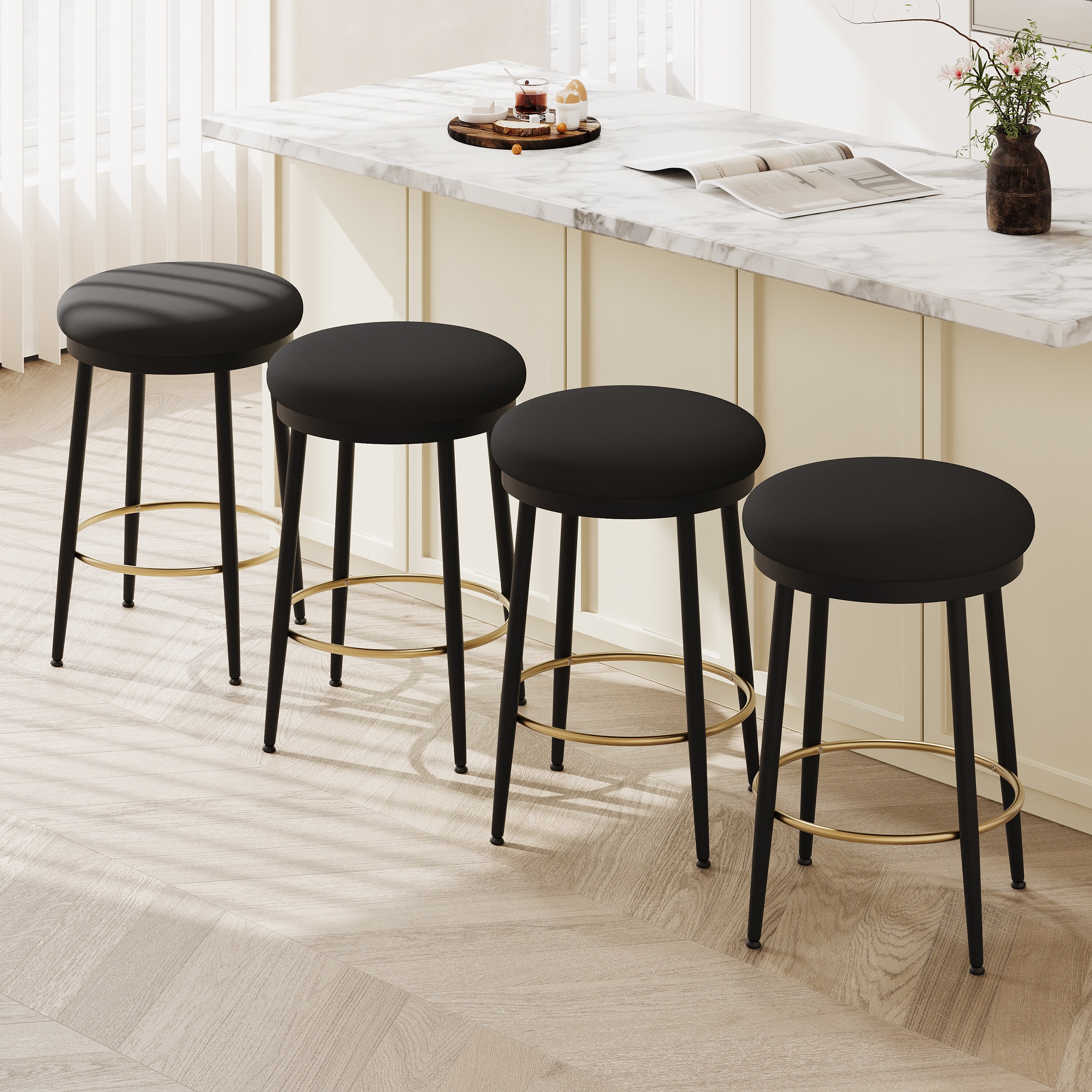24.75'' Modern Counter Stools - Iron Frame, Sponge Cushion And Footrest, Suitable For Kitchen/Bedroom/Dining Room.