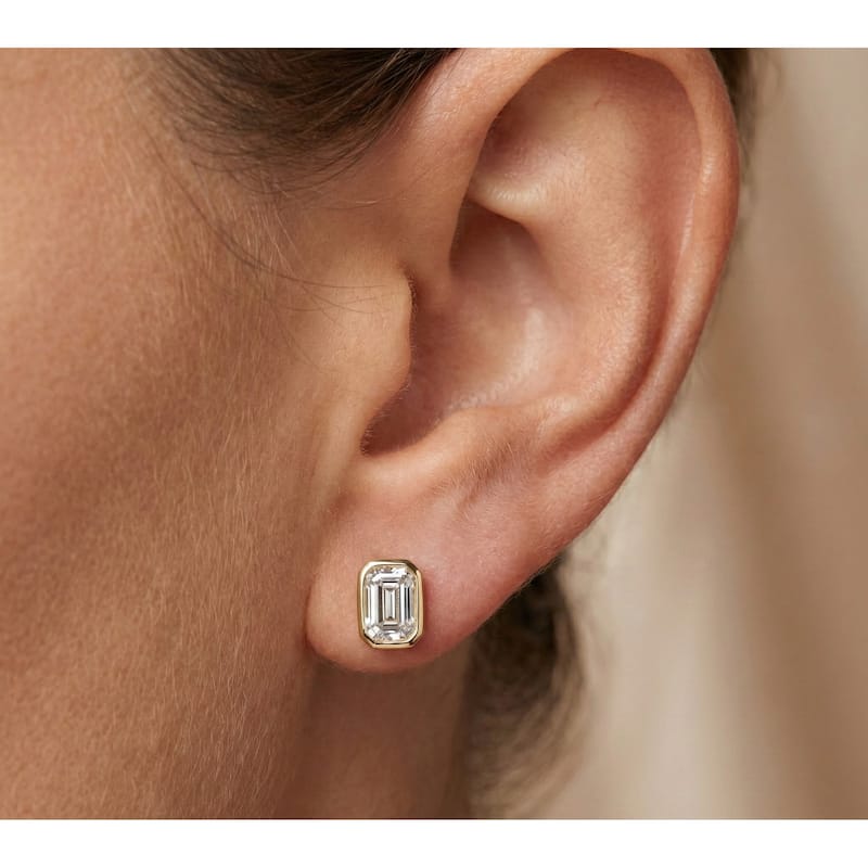 Joelle Collection Diamond Emerald Cut Stud Earrings 1/2 cttw 14K Gold