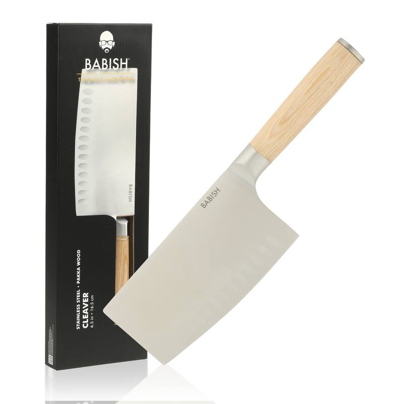 Babish High Carbon 1.4116 German Steel Full Tang 6.5-Inch Forged Cleaver Knife - for Heavy-Duty Chopping and Slicing - Light Brown