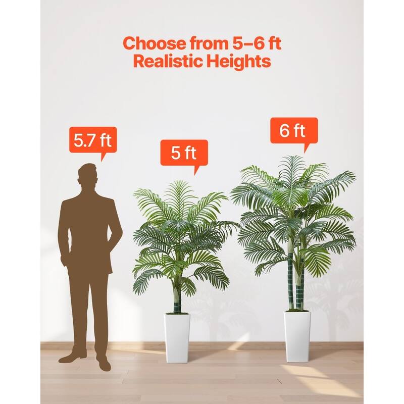 Thick-Trunk Areca Palm Artificial Tree with Green Leaves in White Planter for Home or Office Decor