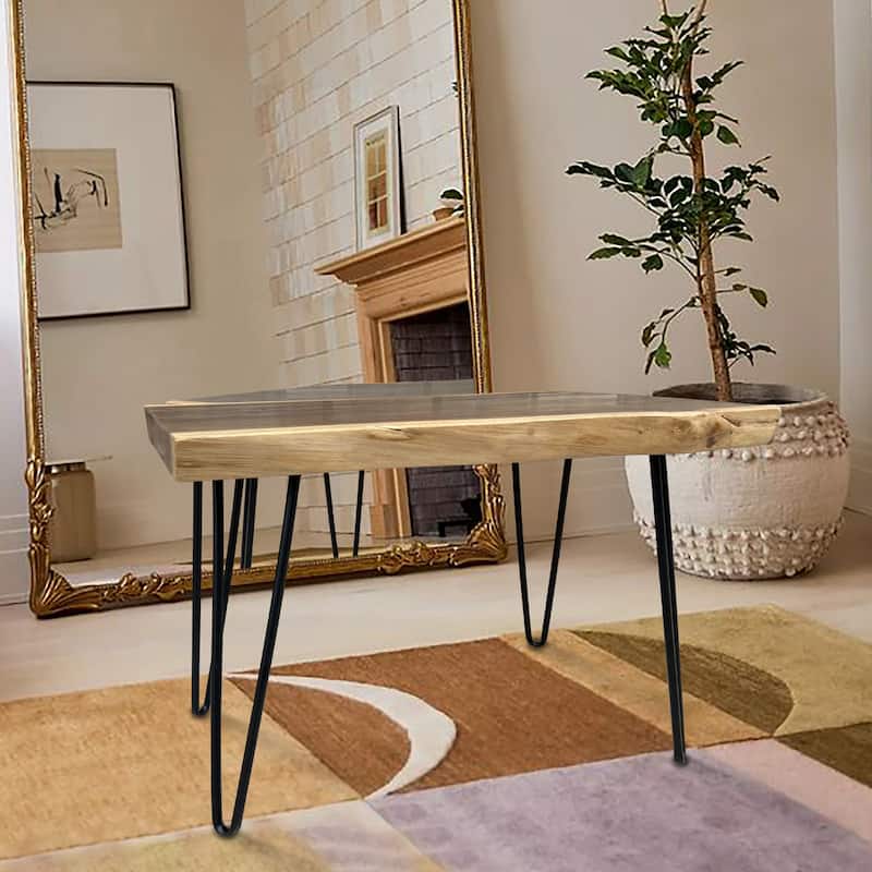 Greenage Teak Rectangle Side Table, End Table with Black Metal Leg - 27.5"x19.6"x21"