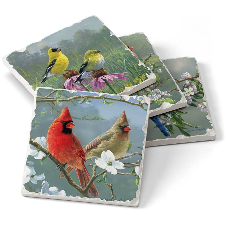 Counterart Absorbent Stone Coasters - Beautiful Songbirds - Set of 4 - 4x4x80