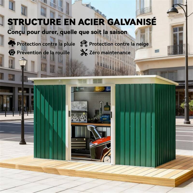 Garden Metal Outdoor Storage Shed, Tool House with Double Lockable Doors