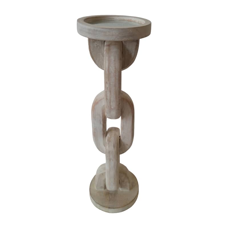 Sagebrook Home Wood, Chain Pillar Candle Holder, White, Cylinder, Solid Color - 4" x 4" x 14"