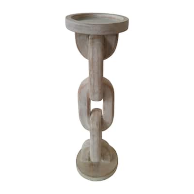 Sagebrook Home Wood, Chain Pillar Candle Holder, White, Cylinder, Solid Color
