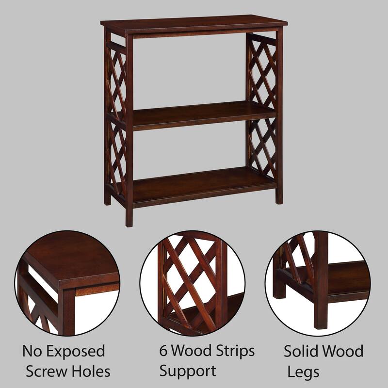 Solid Pine Wood 3 Tier Console Table with Storage Shelves, 31.5" Living Room Entryway Sofa Table with Hollow Decoration