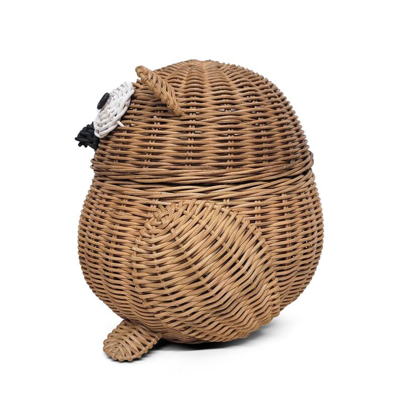 Brown Owl Rattan Storage Basket with Lid Decorative Home Decor Hand Woven Shelf Organizer Cute Handmade Handcrafted Gift Art