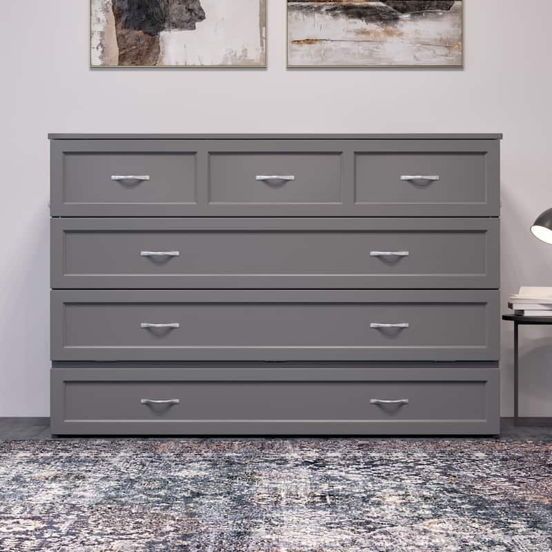Northfield Queen Murphy Bed Chest with 6" Mattress, Storage Drawer & Built-In Charger in Grey