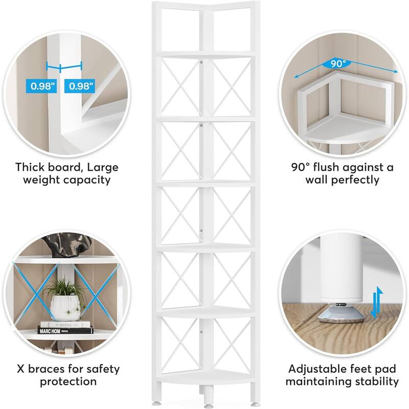 5-Tier Corner Shelves, 5 Shelf Corner Bookshelf and Bookcase