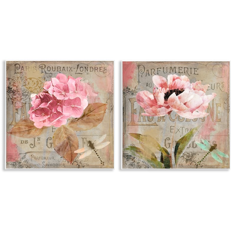 Stupell Vintage Collage French Florals Wall Plaque Art Design By Sasha (Set of 2) - 12 x 12