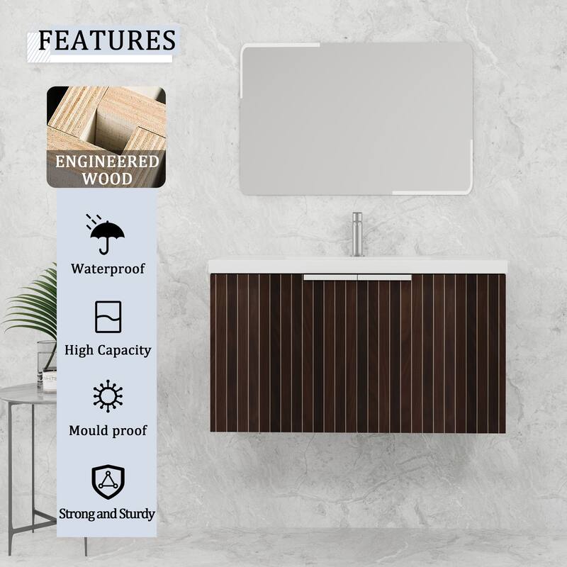 BNK 24"/30"/36" Single Sink Bathroom Vanity with Soft Close Door, Modern Floating Vanity
