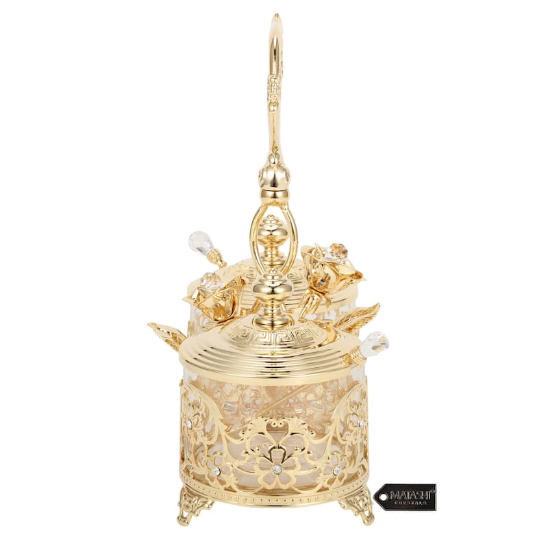 Matashi 24K Gold Plated Crystal Studded Two Cup Candy Dish / Salt Holder