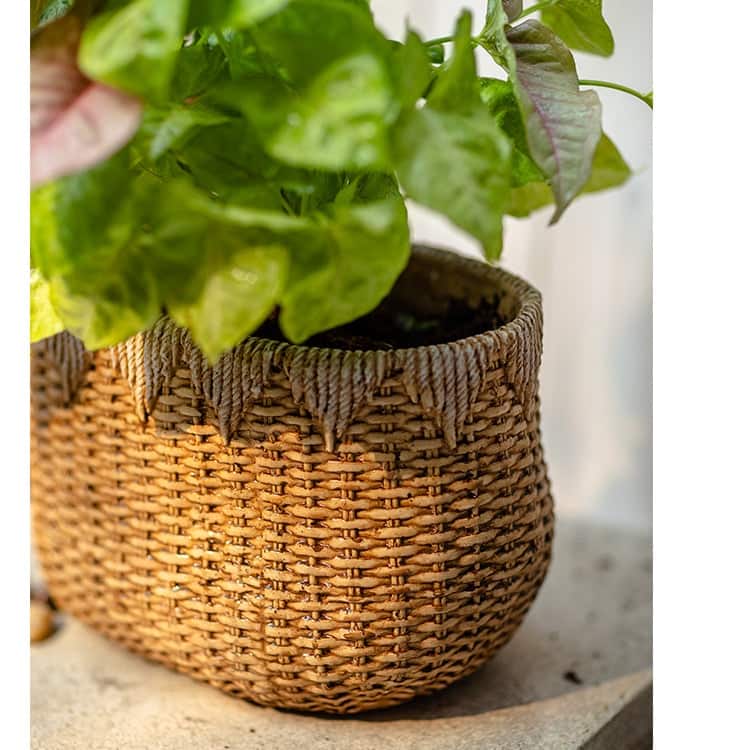 RusticReach Lady Straw Basket Cement Planter