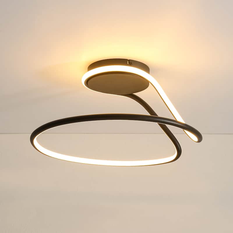 Modern Flow Line Dimmable LED Semi Flush Mount Light 16.9 in