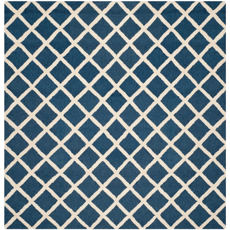 SAFAVIEH, Handmade Cambridge Siire Moroccan Trellis Wool Rug - 8' Square - Navy/Ivory