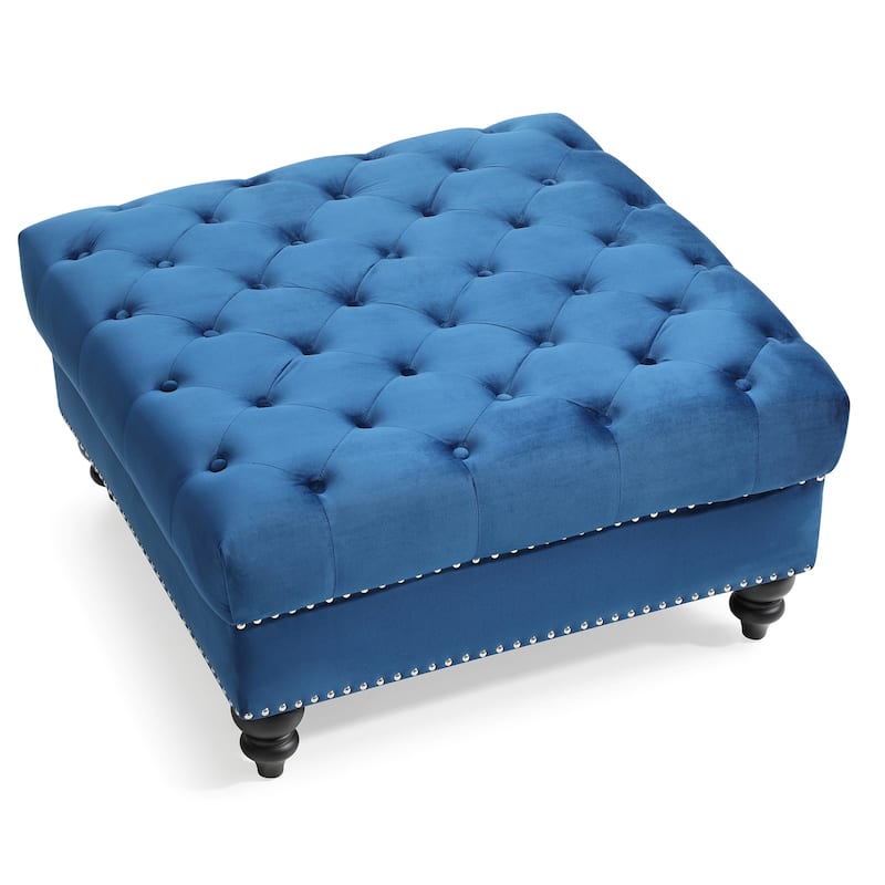 Velvet Upholstered Tufted Ottoman - 35" - Blue