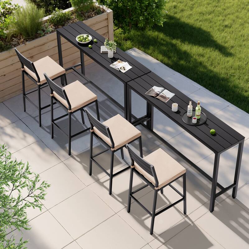 VredHom Outdoor Indoor Patio Rectangular Bar Table Pub Table - 63''-Black-2PC
