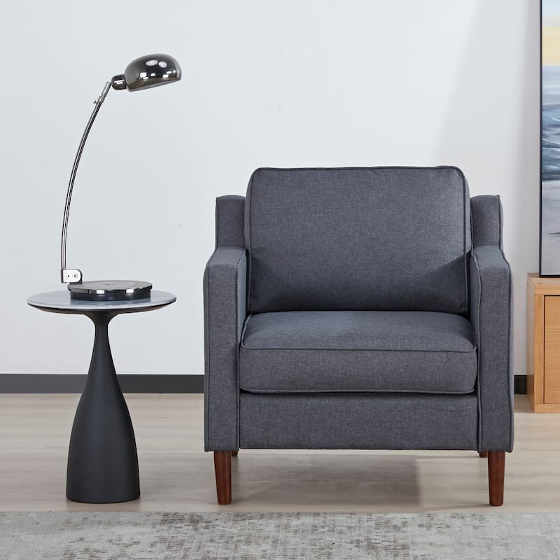 Sedona Modern Accent Chair, Faux Linen / Vegan Leather Armchair - Faux Linen Dark Gray