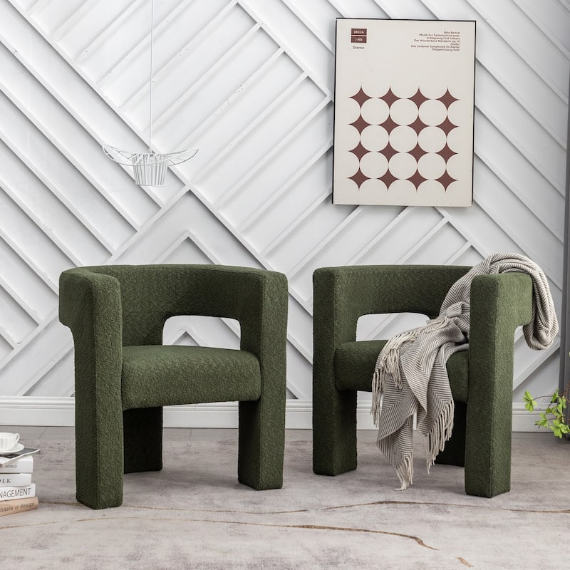 KINWELL 28" Wide Boucle Upholstered Square Armchair (Set of 2) - Green