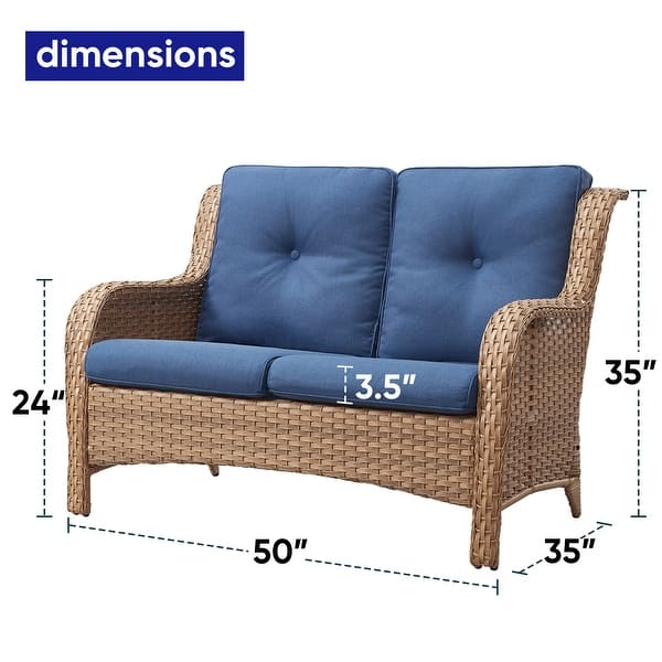 dimension image slide 8 of 10, Gymojoy Outdoor High-back Wicker Loveseat Sofa For Home Garden