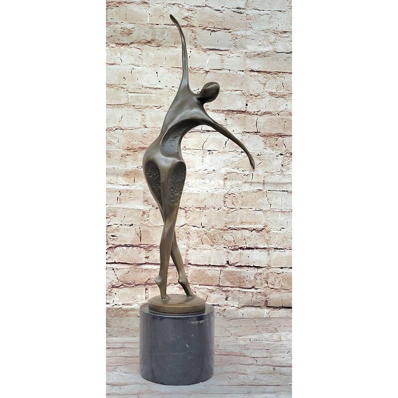 Midcentury Modern Abstract Art Human Dancer Figure Bronze Sculpture On Marble Base
