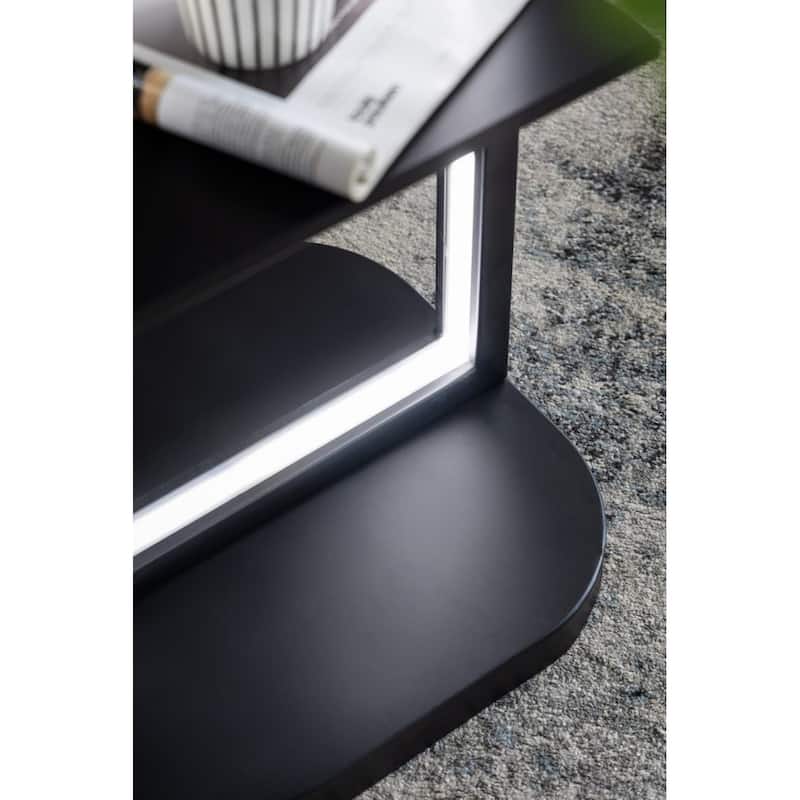 Two Tier Vertical Shelving Stand with Light - 74.25" - Black