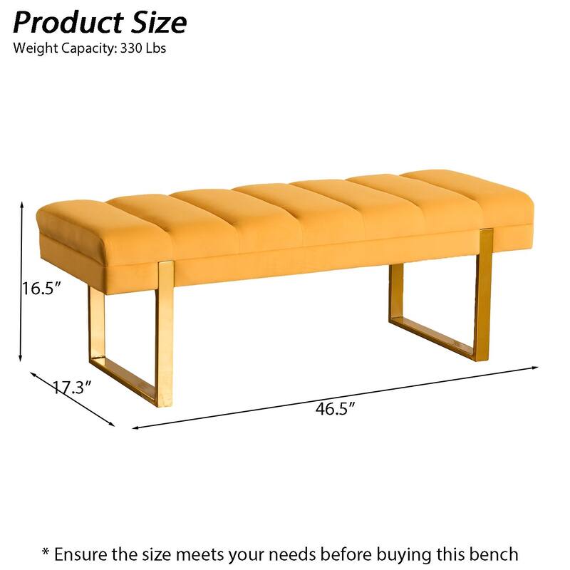 Upholstered Bedroom Bench Tufted Entryway Bench Modern End of Bed Bench Dining Bench with Gold/Black Metal Legs for Window