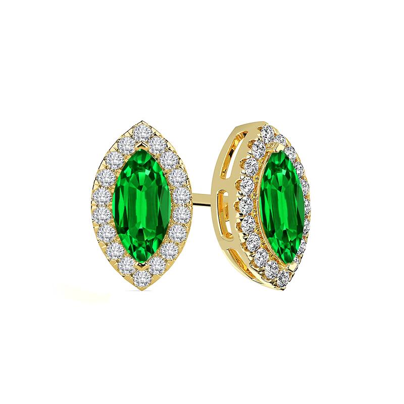 Auriya 14k Gold Lab Grown Gemstone Green Emerald Stud Earrings Marquise 0.25 to 5.00 ct. tw. Halo Screw-Back