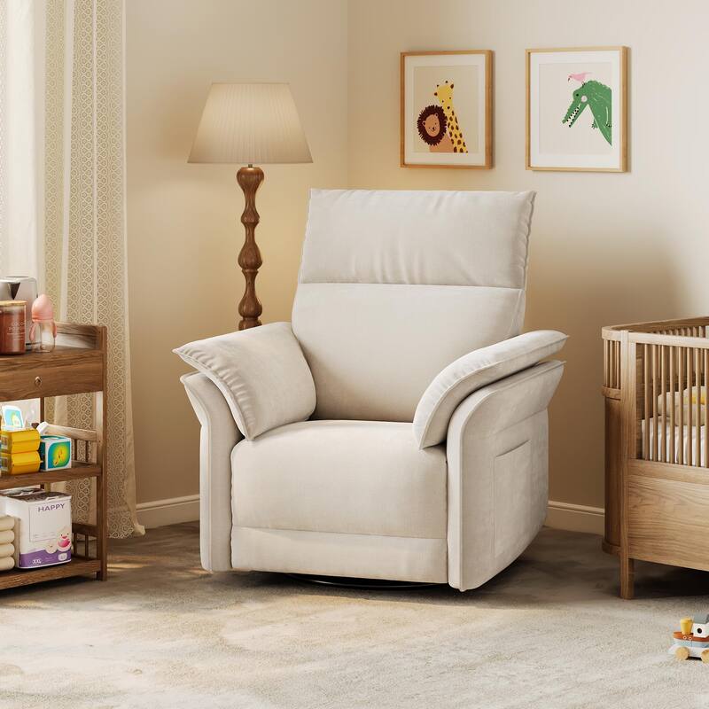 Power Recliner Chair Swivel Glider, Upholstered Faux Leather Nursery Reclining Sofa Chair with Charging Port