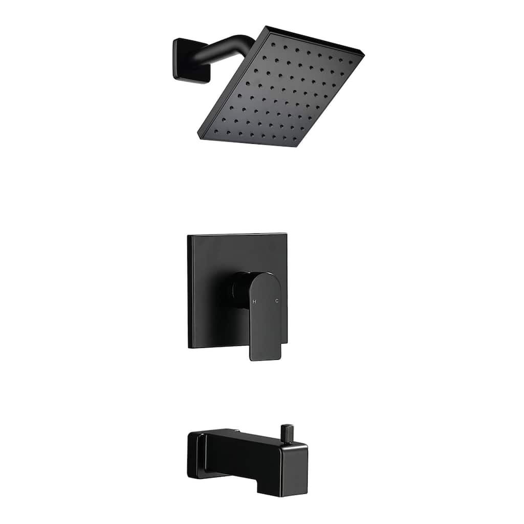 Wall Mounted Shower Faucet with Tub Spout Complete Matte Black Rain Shower Head Shower System Wth Rough-in Valve
