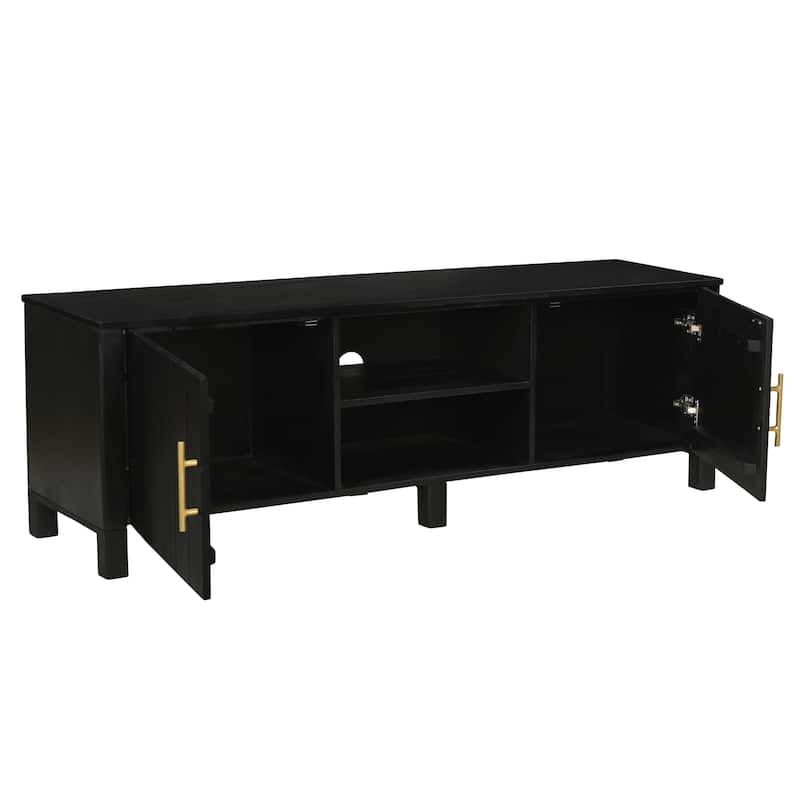 Mid-Century Modern Solid Wood & Marble Media Cabinet