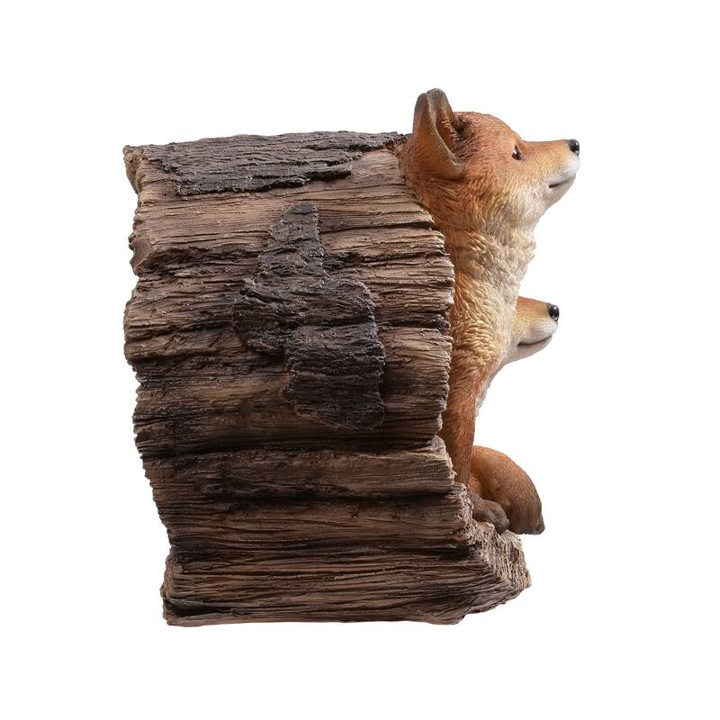 Fox Couple in Stump Outdoor Garden Statue - 11.5"