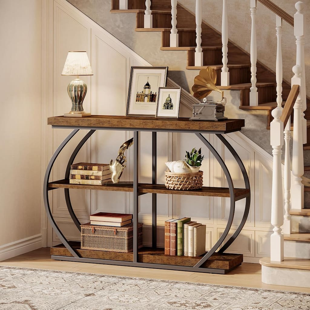 41.3" Industrial 3-Tier Entryway Console Table with Arched Metal Frame for Living Room, Hallway
