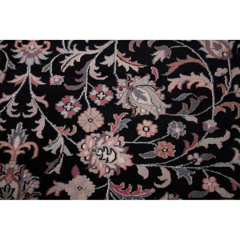 Black Floral Kashan Indian Area Rug Handmade Wool Carpet - 9'2"x 11'10"