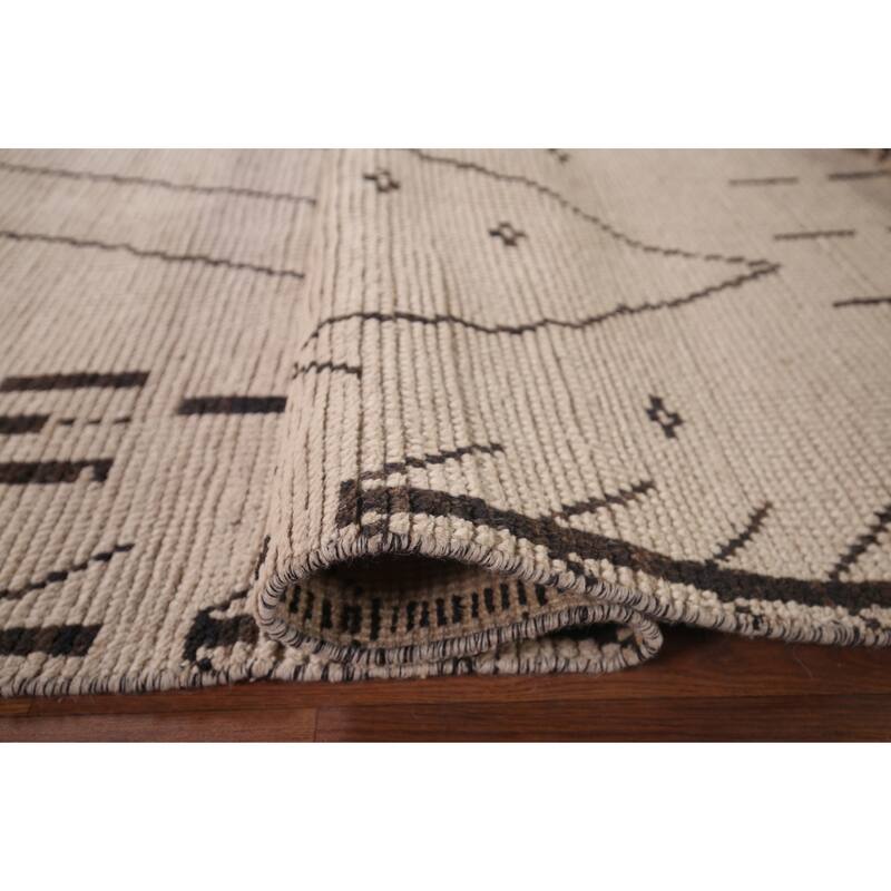 Ivory Moroccan Area Rug Handmade Abstract Wool Carpet - 6'11"x 10'4"