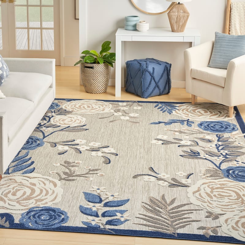 Nourison Aloha Indoor/Outdoor Floral Area Rug - 7'10" x 10'6" - Blue